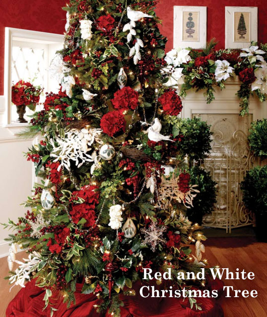 红色的白色圣诞树